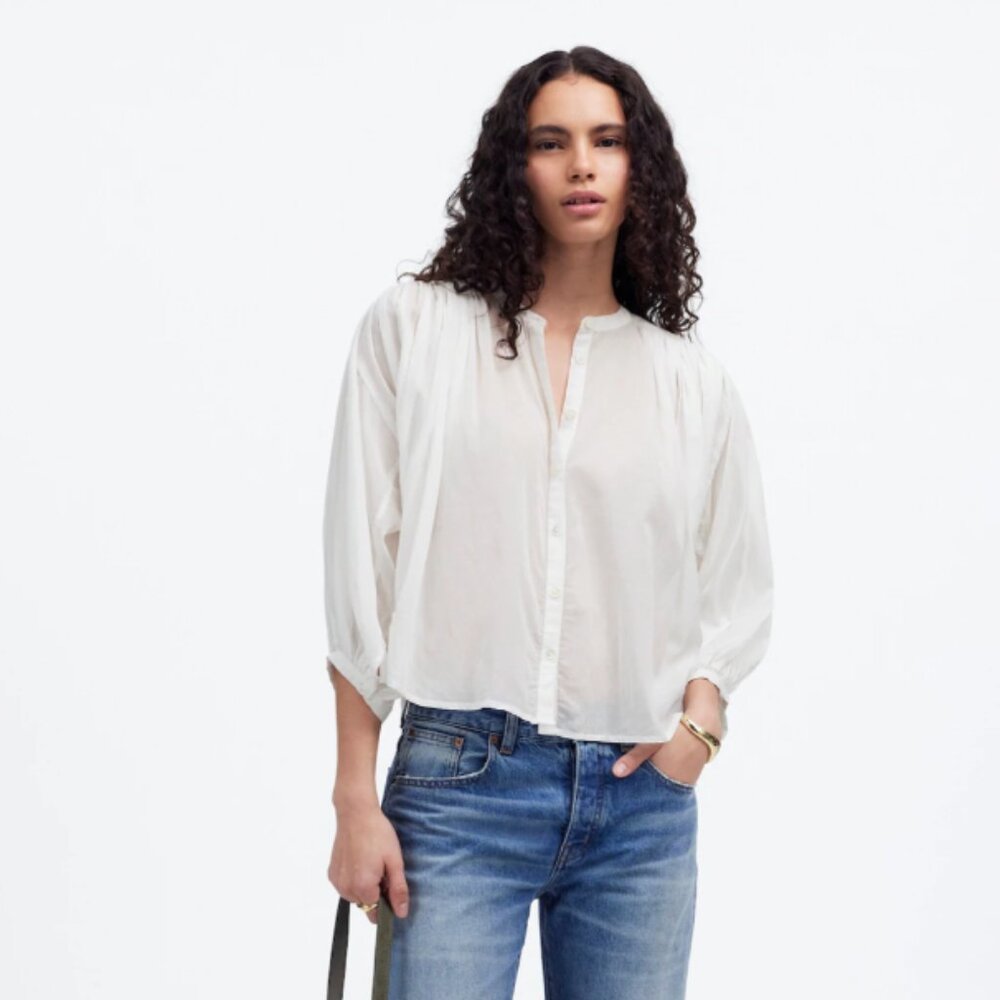 ✨ NWT Madewell Balloon-Sleeve Top Blouse — White — Size Medium